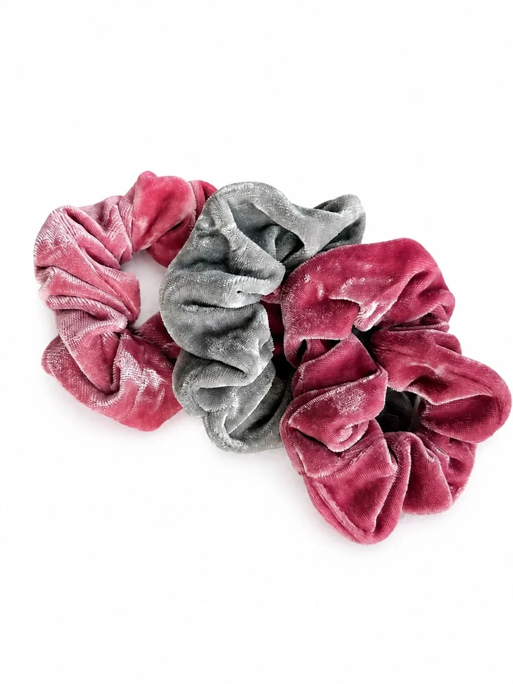 Velvet Scrunchie Trio - Pink & Gray Hair Accessories